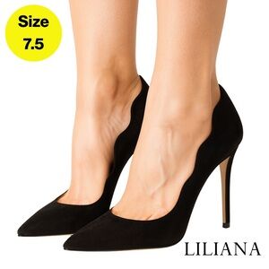 2/for $20 🪩 LILIANA Black Suede Curved Edge Stiletto Heels 🖤 (Size 7.5)